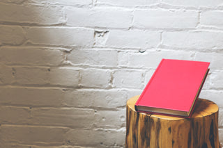 Red book rests on wood