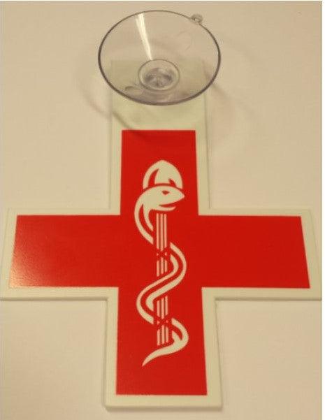Kenteken-kruis Rood met zuignap (dokter) - Besurgical