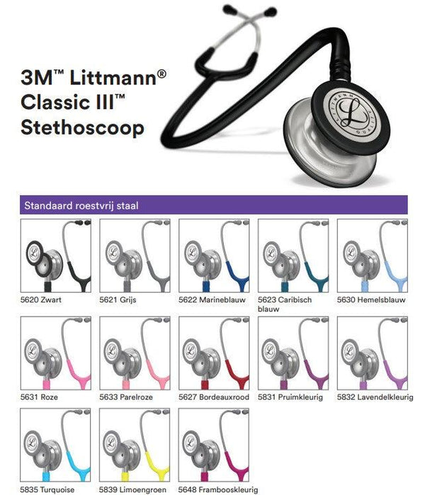 Stethoscoop Littmann Classic III - met 2 membranen - verschillende kleuren - 3M Besurgical